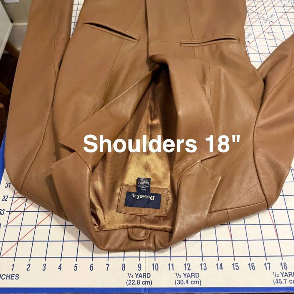Vintage Denim & Co Leather Blazer Women Small Brown Minimalist Dark Academia